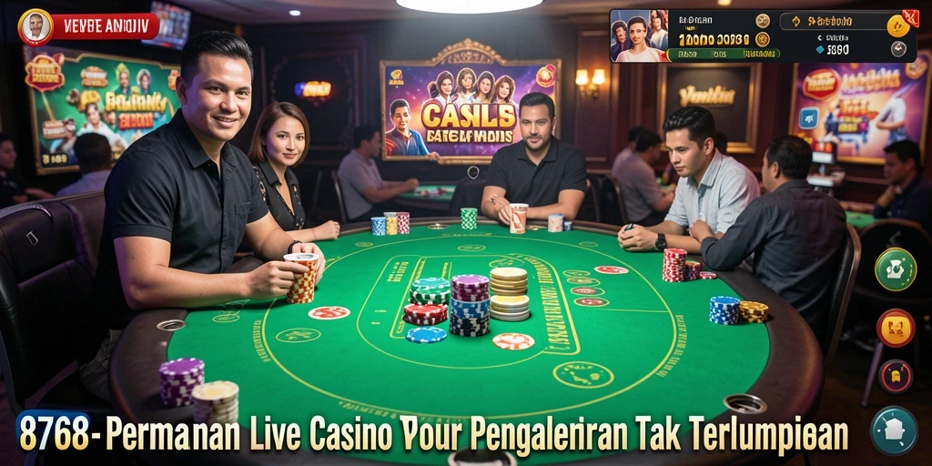 Tampilan gameplay Live Casino yang seru dan interaktif di 8768.