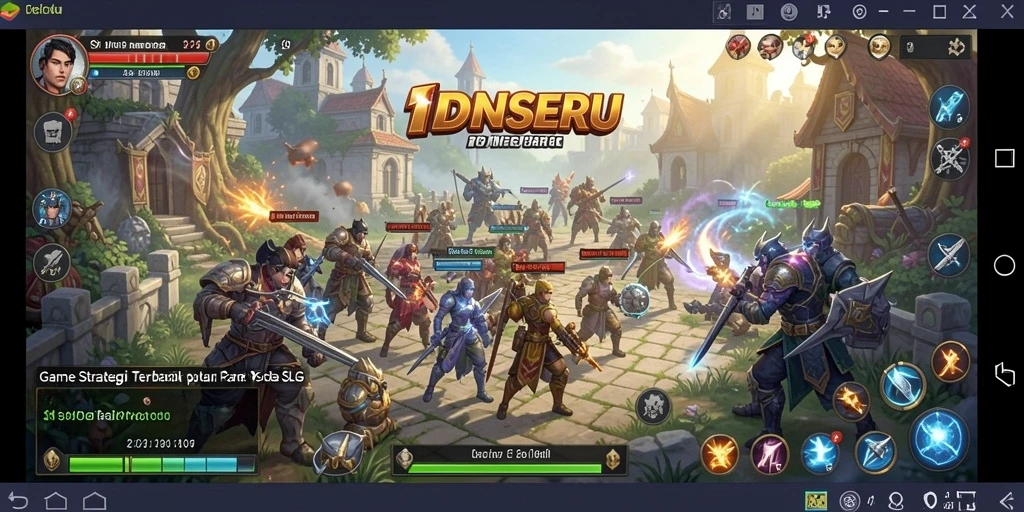 Screenshot utama IDNSERU menampilkan aksi pertempuran strategi yang seru.