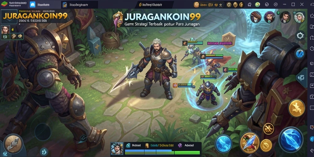 Tampilan screenshot JURAGANKOIN99 menampilkan pertempuran epik dan pembangunan kerajaan.