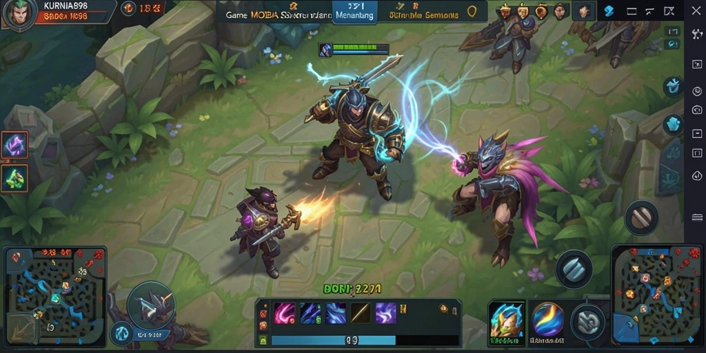 Tampilan gameplay seru KURNIA898 dalam pertempuran MOBA.