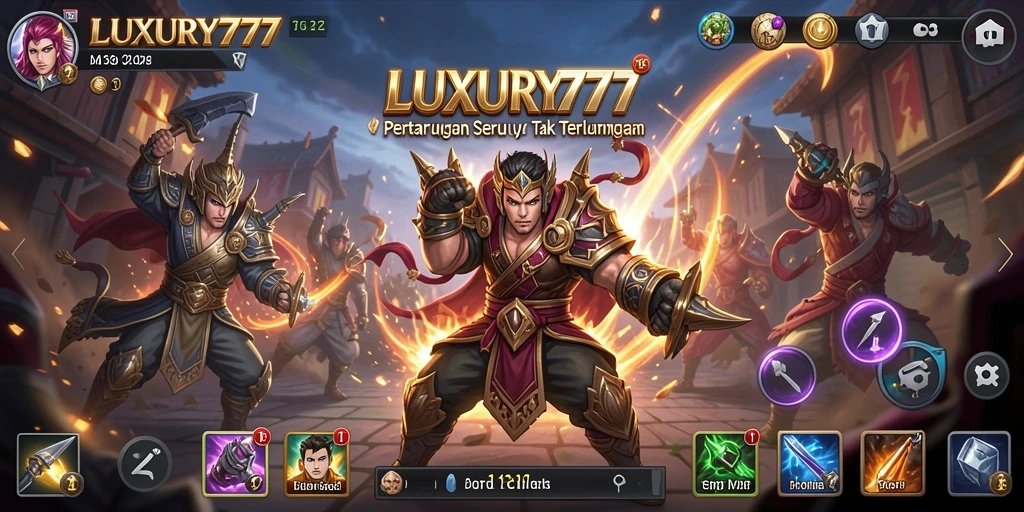 Screenshot utama LUXURY777 menampilkan aksi pertarungan yang mendebarkan.