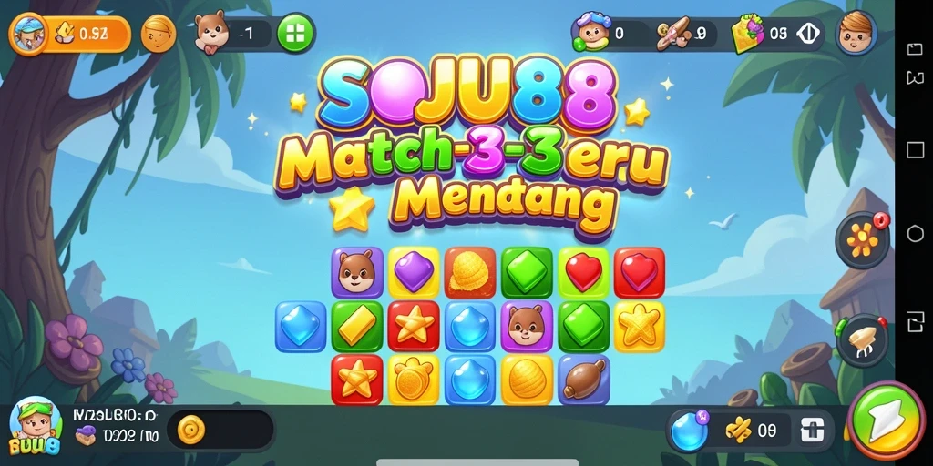 Tampilan menarik dari gameplay SOJU88 dengan tantangan Match-3.