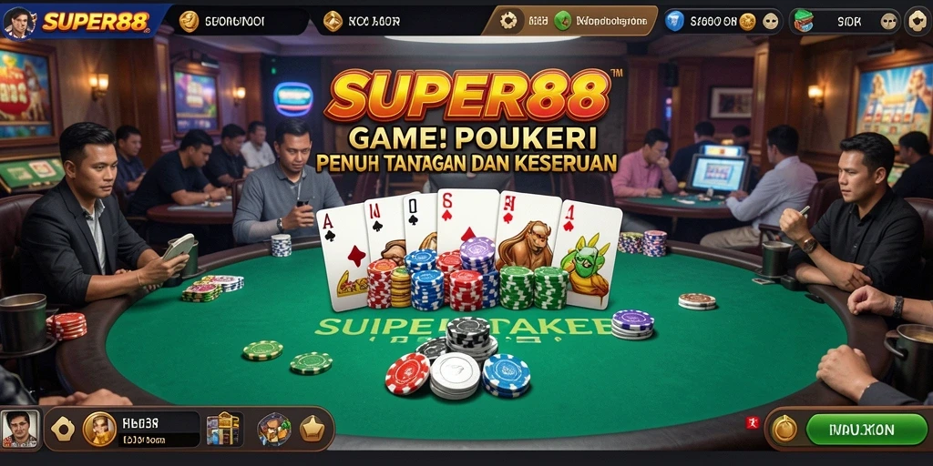 Tampilan gameplay mendebarkan dalam game Poker SUPER88.