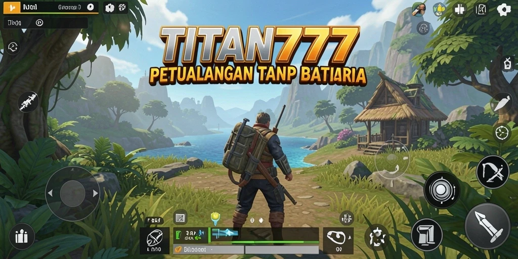 Tampilan utama gameplay TITAN777 yang menampilkan petualangan di dunia terbuka.
